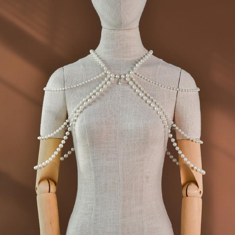 Graceful Flowing Resin Pearls Shoulder Drape Chain Elegant Evening Wear Jewelry Unique Body Accessories