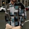 Men Plus Size Collared Long Sleeve Shirt Striped Casual Polo For Daily Life And Weekend Leisure