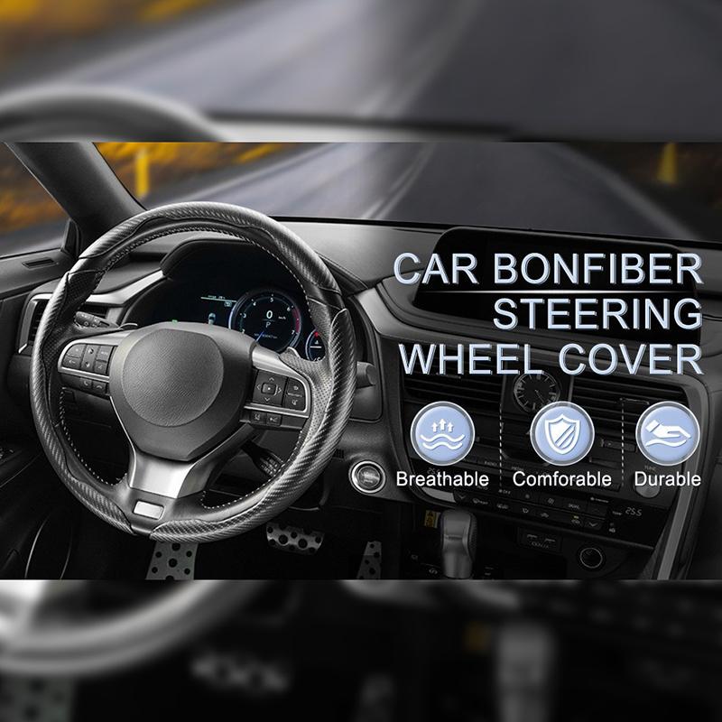 2/3 Pezzi Coprivolante in Fibra di Carbonio per Auto 38cm Antiscivolo Copri Carta Maniglia Booster Volante Auto Copertura Protettiva