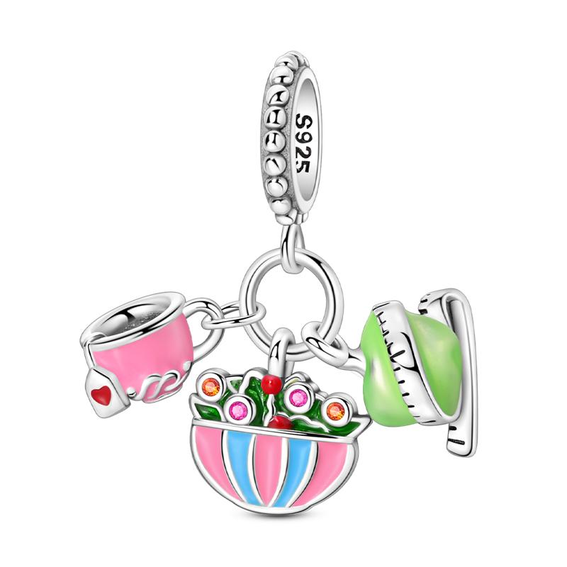 Copper Colorful Charms Bead Sparkling Inlaid Zirconium Pendants Fit Original Bracelets Fashion Jewelry Gift