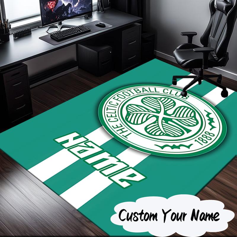 Custom Name Celtic Football Crest Rug for Living Room, Game Rooms, Office, Bedroom, Floor Mat Playful Design, fan gifts Christmas decor