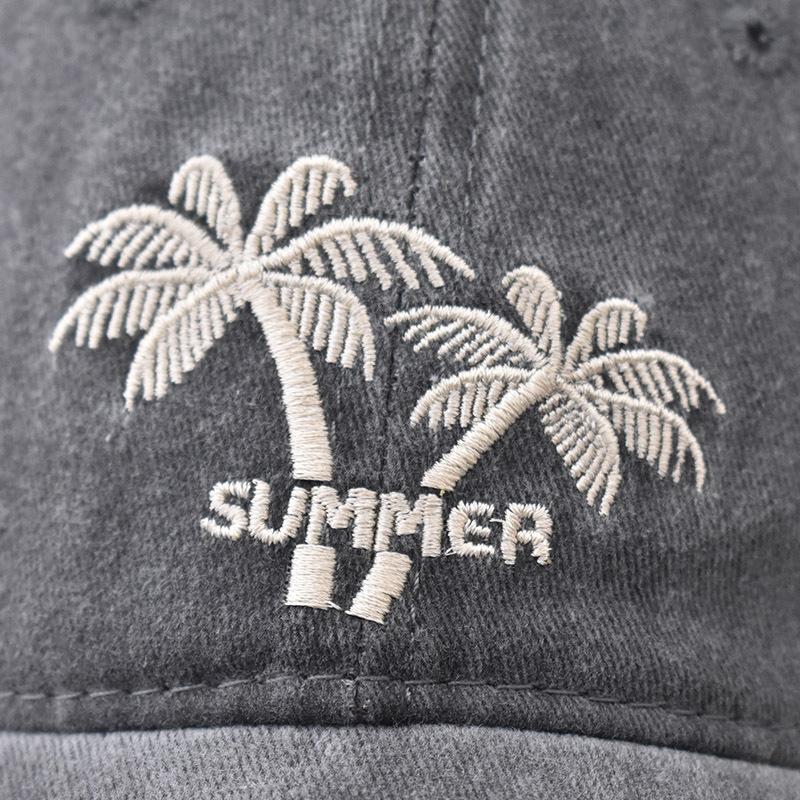 Cotton Coconut Tree Baseball Cap Washed Cartoon Embroidered Baseball Cap Foreign Trade European and American Washed Cap