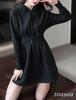 Long Sleeve Mini Dress with Flared Waist 01 [toasoa] Women's (Size - M, Black)