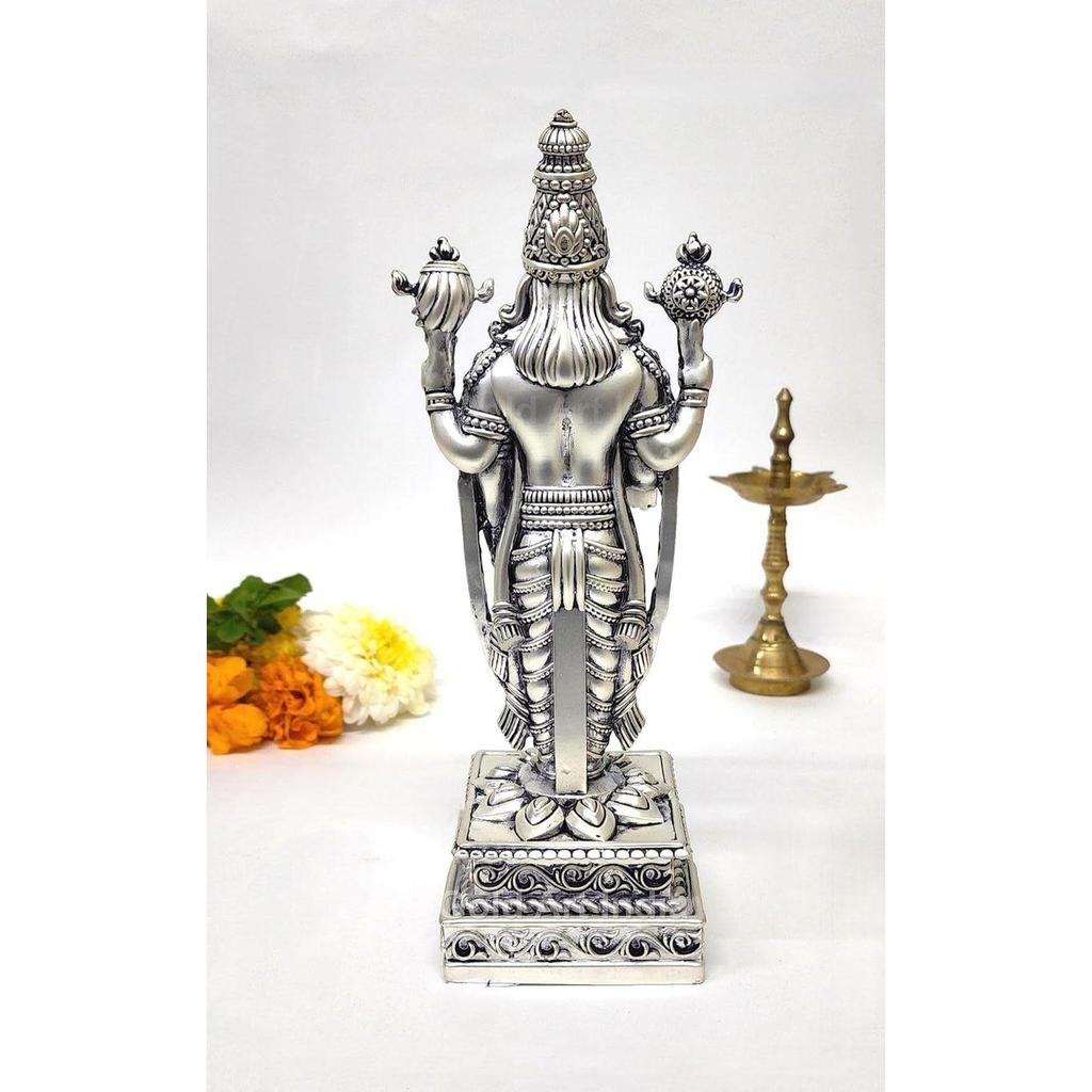 Lord Tirupati Balaji Silver  Matte Idol with Garuda for Car Dashboard | Vishnu Ji Idol for Office Desk | Venkateswara Swamy Murti for Home