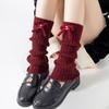 Bow Mid-Calf Sock Red Color Hosiery New Pile Sock  Autumn and Winter