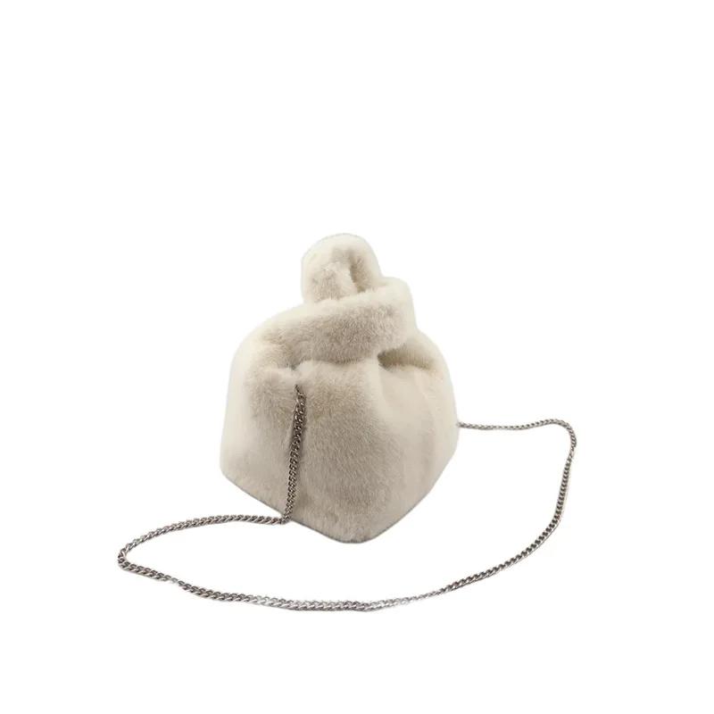 Fluffy Faux Mink Fur Bag Winter Tote Bags for Women Handbags Soft Warm Wrist Bag Chains Shoulder Crossbody Bags Mini Clutch