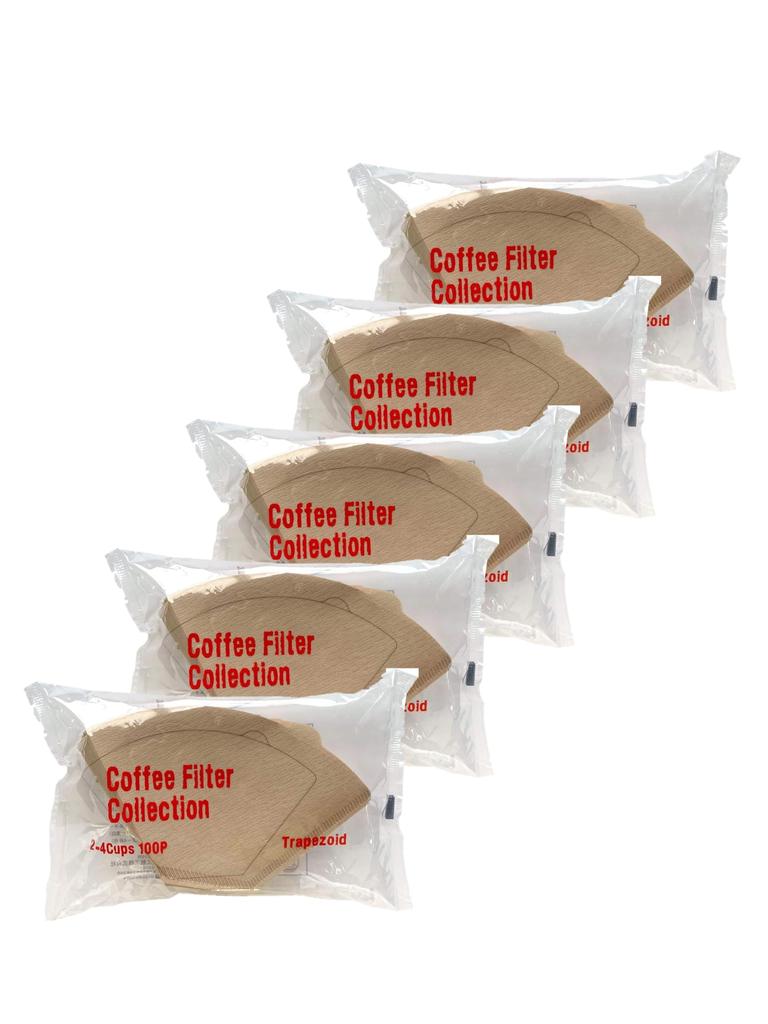 Kanae Paper Coffee Trapezoidal 100 Filters x 5 Made in Brown Filters, KS, Shape, 2-4 Cups, Packs, Unbleached, Japan,