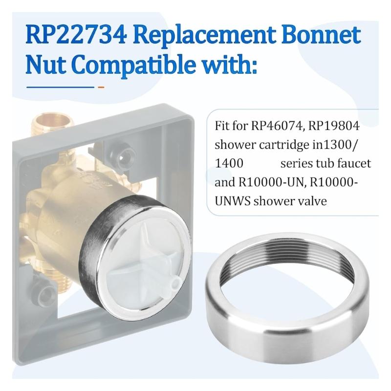 Easy Installs Shower Valves Bonnet Nut Rustproof Metal Replacement Part Shower Cartridges Bonnets for RP22734 Series