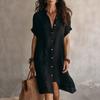 Women Button Down Shirt Dress Short Sleeve Casual Solid Color Loose Fit Midi Dress