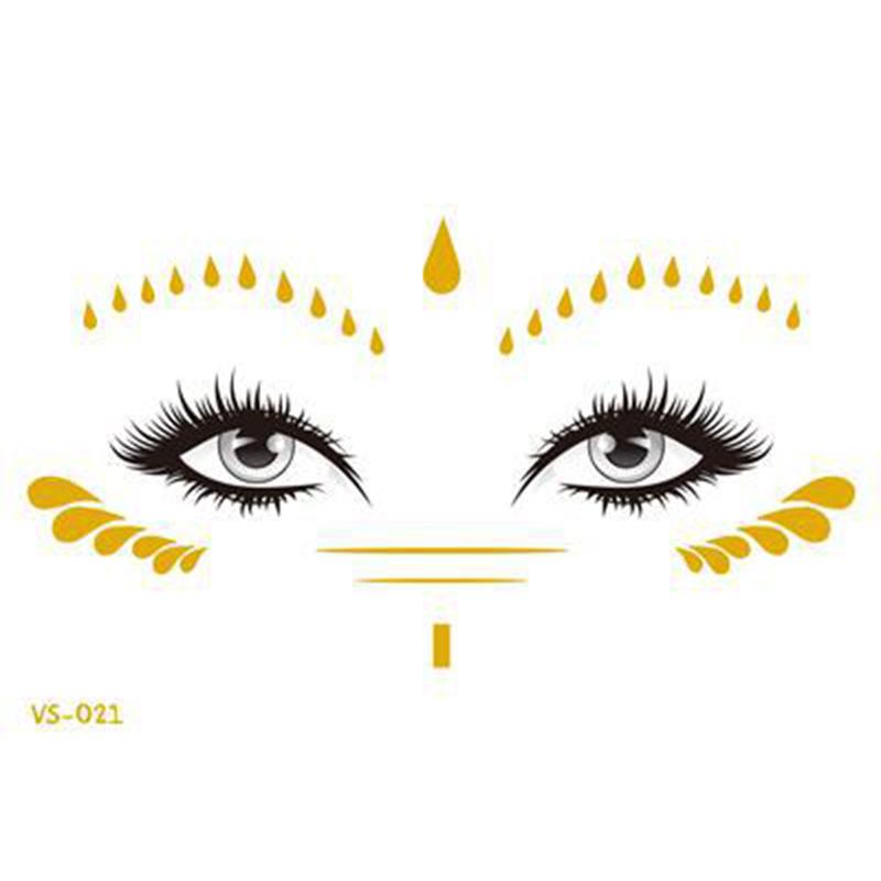 Pegatinas de purpurina para tatuajes faciales, tatuajes temporales metálicos dorados, calcomanías de maquillaje impermeables para chicas, fiestas, festivales de música