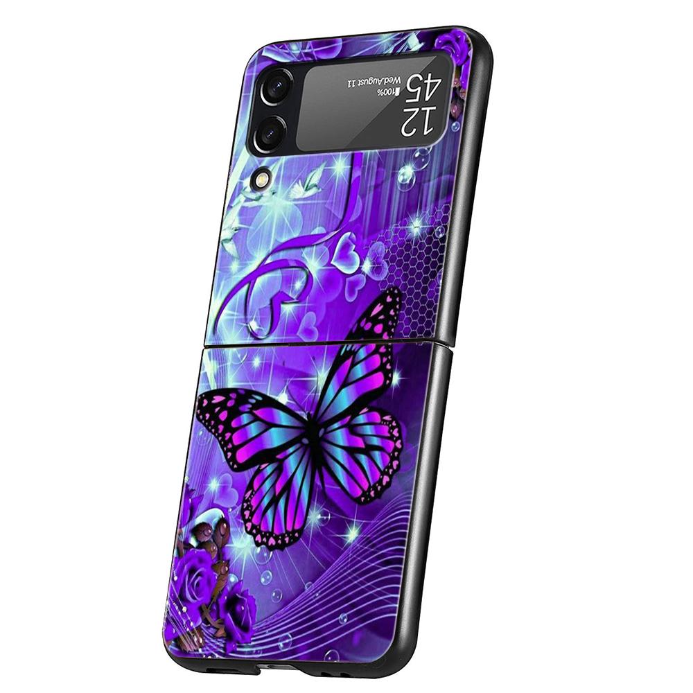 Butterfly Lavender Higan Flower Phone Cover For Samsung Galaxy Z Flip 4 Case Black For Samsung Z Flip 3 5G Hard PC Foldable Bag
