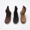Johnature Versatile Solid Color Short Boots Retro Genuine Leather Round Toe Flat Women's Shoes