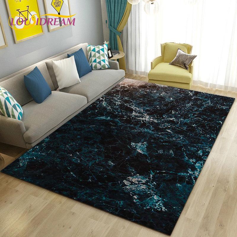 Nordic Black Gold Blue Marble Area Rug Large,Carpet Rug for Living Room Bedroom Sofa Doormat Decoration,kids Non-slip Floor Mat