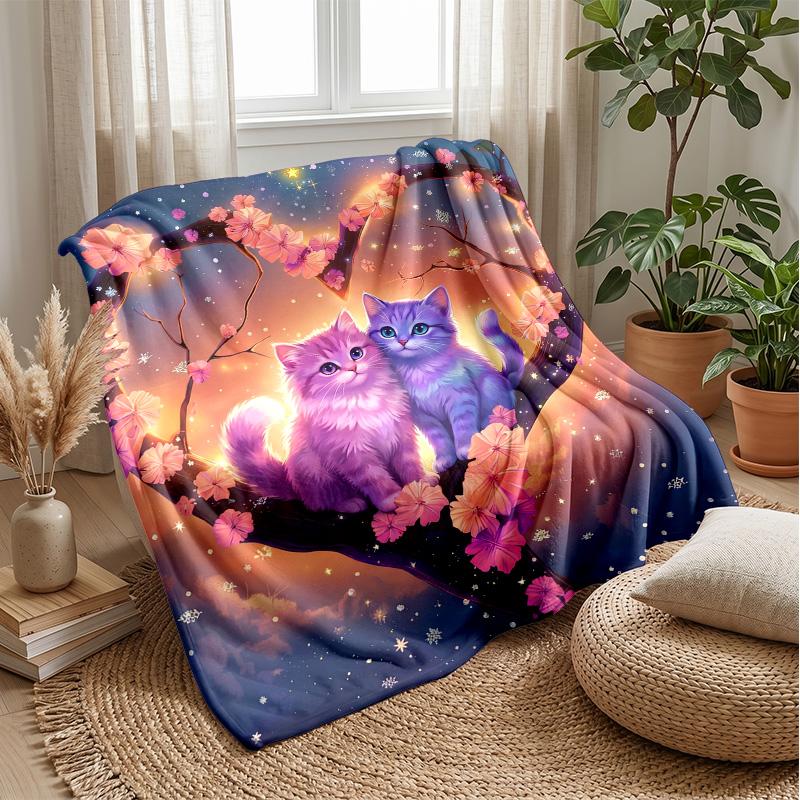

Colorful Christmas Cat blanket Personalized Name Flannel Blanket Soft Cozy Plush Throw for Sofa Bed Lightweight Home Decor 75x90cm