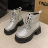Mode Herbst Neue Plateau Einzelstiefel Damenmode Runde Spitze Strass vorne Schnürung Seitlicher Reißverschluss Bequeme Kurze Stiefel