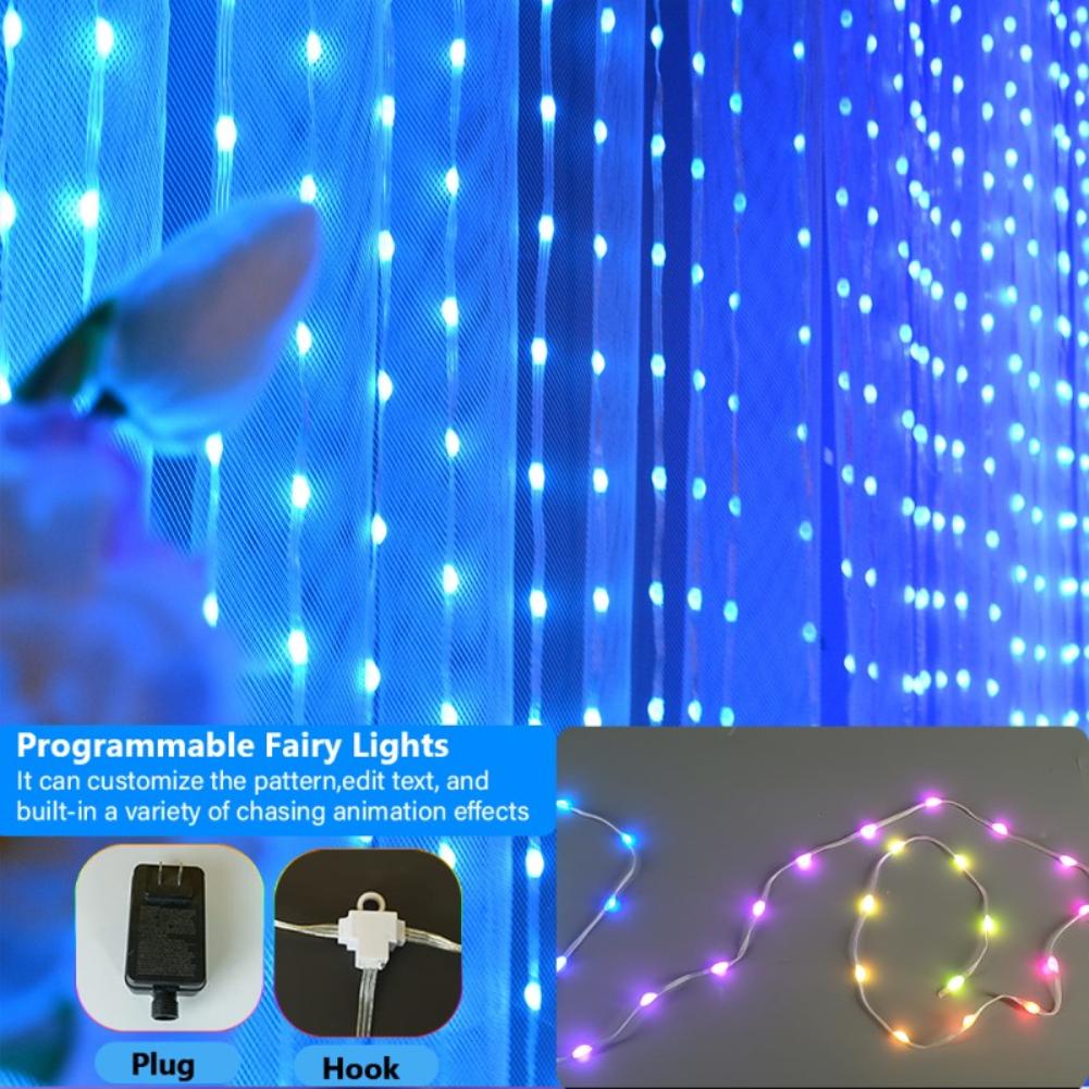 Curtain String Light Rgbic Dream Color Programmable Smart Led Window Fairy Lights For Christmas Wedding Bedroom Decor