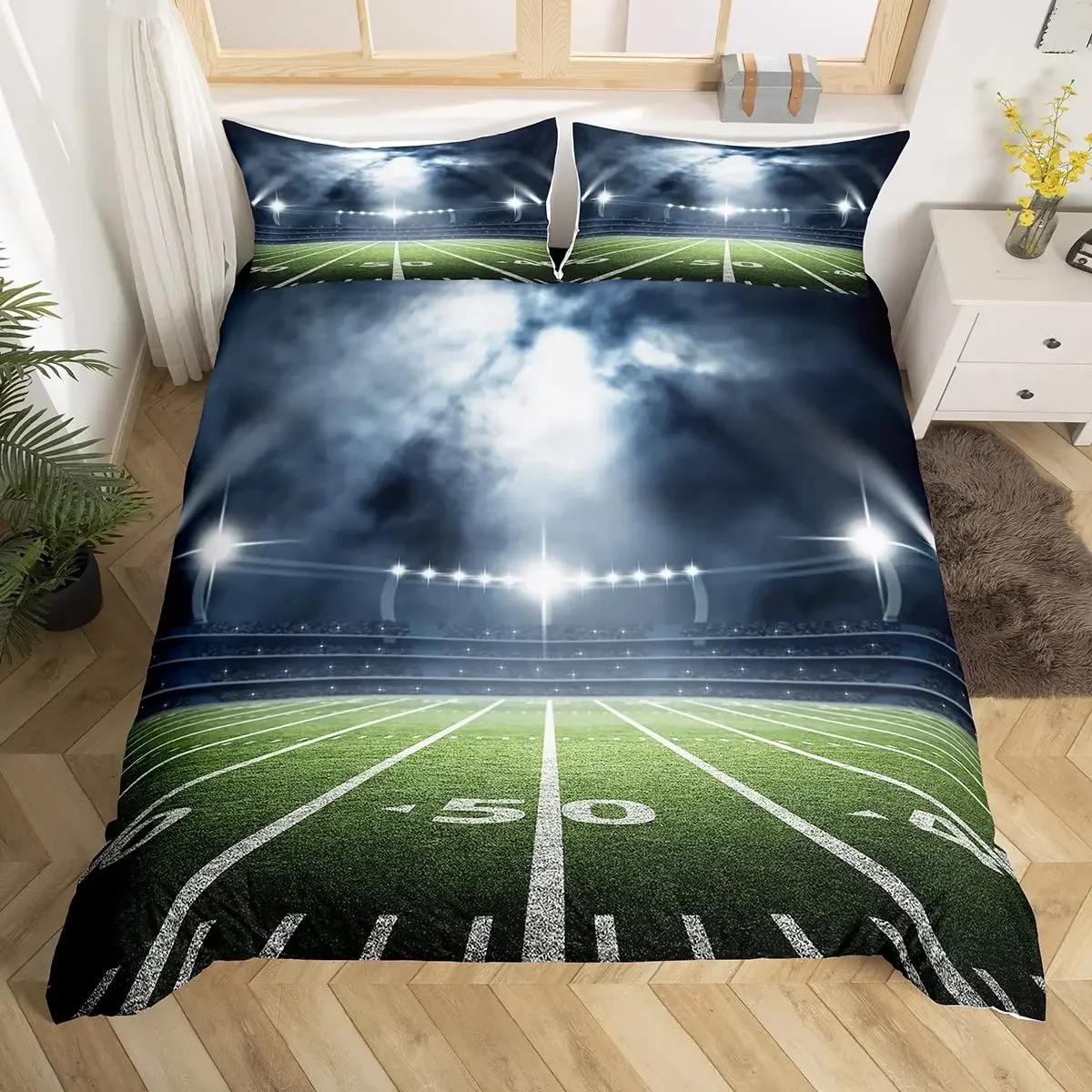 

Football Duvet Cover Ball Sports Bedding Set Green Football Field Comforter Cover Microfiber Soccer Quilt Cover Twin Queen Size EU Single(135x200cm)