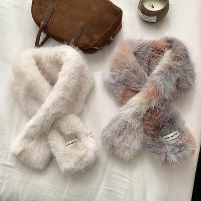 Female Imitation Mink Hair Cross Lazy Plush Collar Winter Soft Imitation Fur Cute Fluffy Scarf