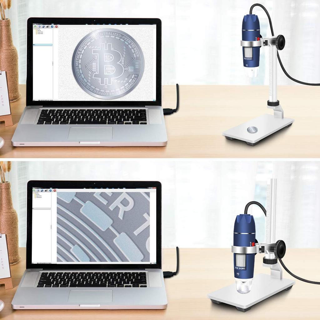 Jiusion HD 2MP USB Digital Microscope, 40x to 1000x Magnification, Portable Magnifying Endoscope Camera with 8 LEDs, Aluminum Alloy Stable Stand, OTG,