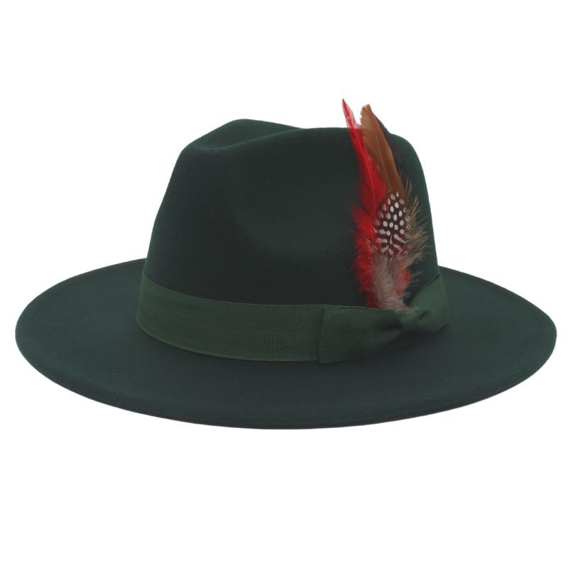Bow Feather Top Hat Big Eave Hat Men'S And Women'S Cashmere Felt Hat Wind Hat