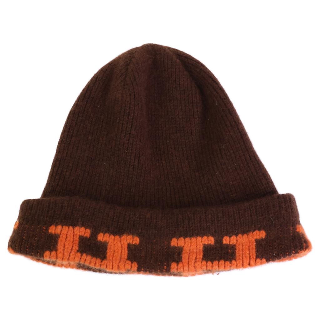HERMES Margiela-era H logo cashmere knit hat hat Brown / orangeUsed
