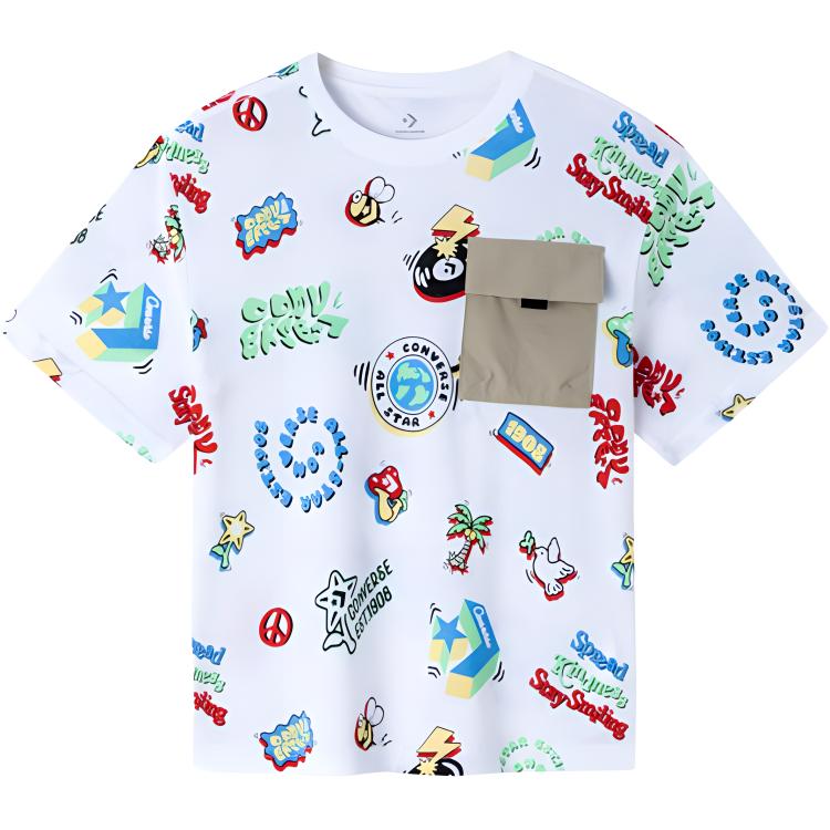 Converse New Oatmeal Ian T Shirt Pure White Children Aged 3 7 Years Old CV2322007GS-001 140/68