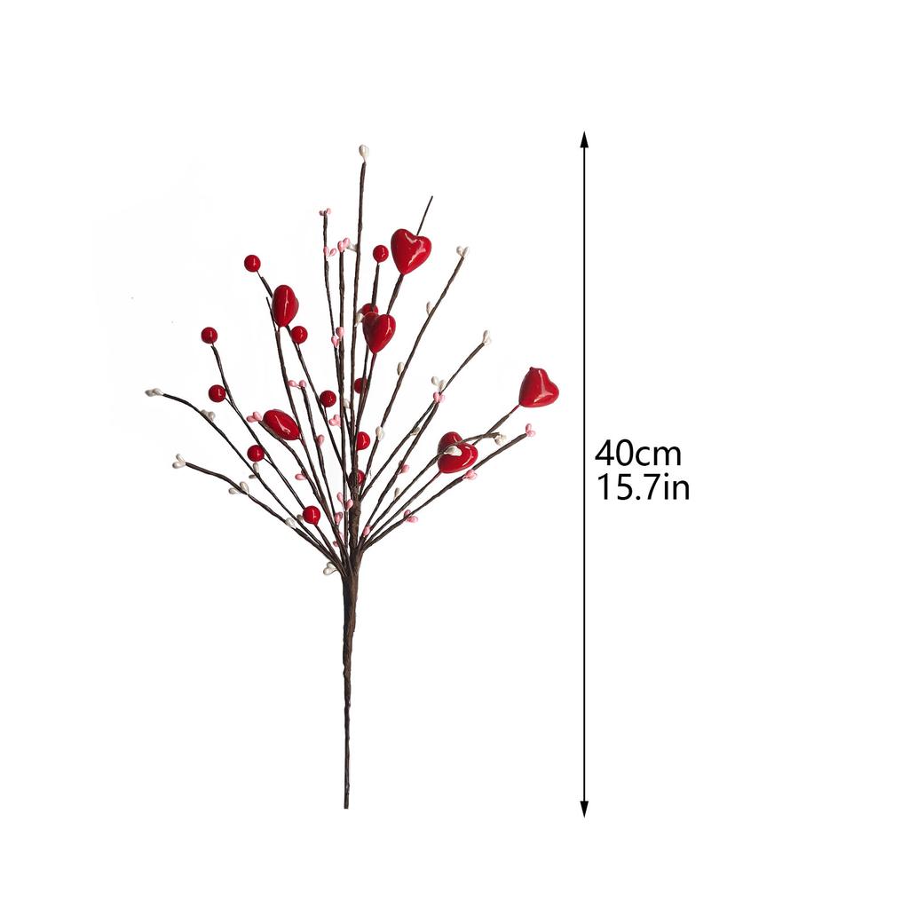 Artificial Heart Shaped Berry Stem Pick Faux Red Heart Berry Branch for Valentines Day Party Wedding Decor