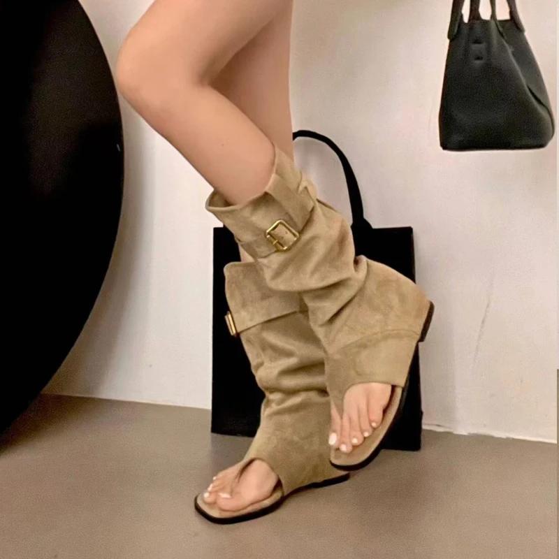 Aneikeh Fashion Open Clip Toe Pleated Ankle Boots Sandals Women Short Booties Designer Wedges High Heels Ladies Shoes