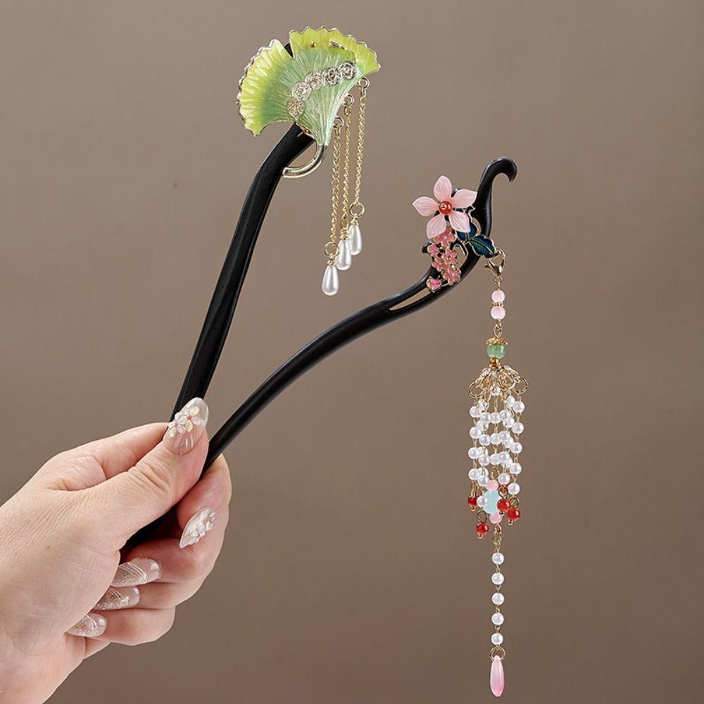 Tassel Sandalwood Hair Stick Wooden Hanfu Headwear Chinese Style Hairpin  Hairstyle Design Tool