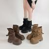 Fashion Versatile Belt Buckle Round Head Thick Sole Heightening Short Boots Women's 2025 Autumn and Winter New Fashion Versatile Thick Sole Boots
