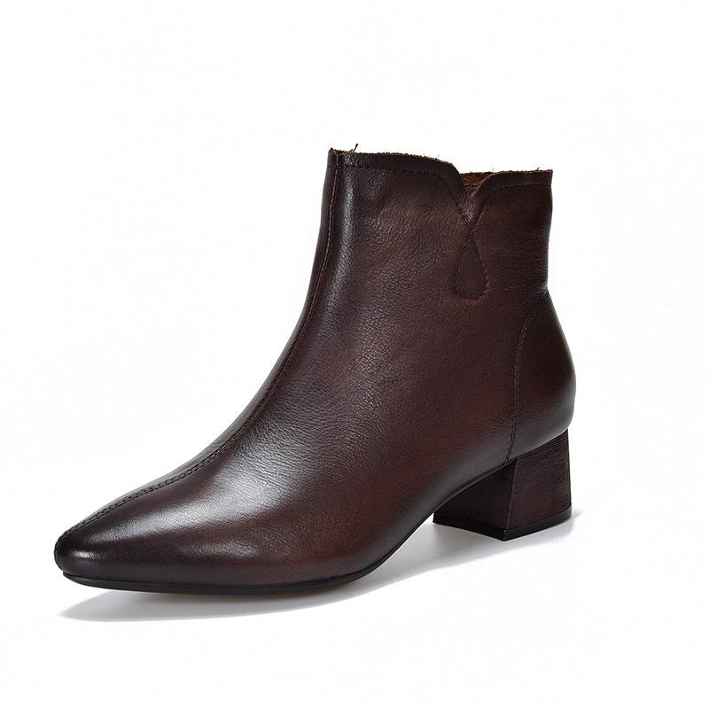 

Johnature Genuine Leather Soft Soled Thick Heel Ankle Boots Retro Pointed Toe Mid Heeled Women s Shoes 40 кофейный