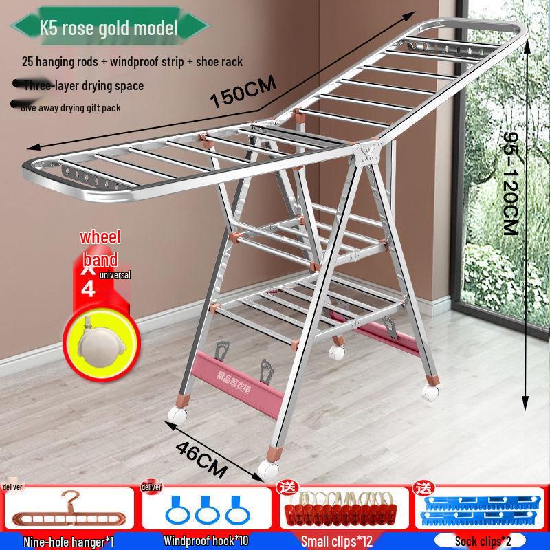 Foldable Stainless Steel Clothes Rack for Indoor/Outdoor Use
