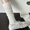 Spring And Autumn Smoky Gray Calf Socks Vertical Striped Cotton Stacked Socks Catwalk White Mid-Leg Socks