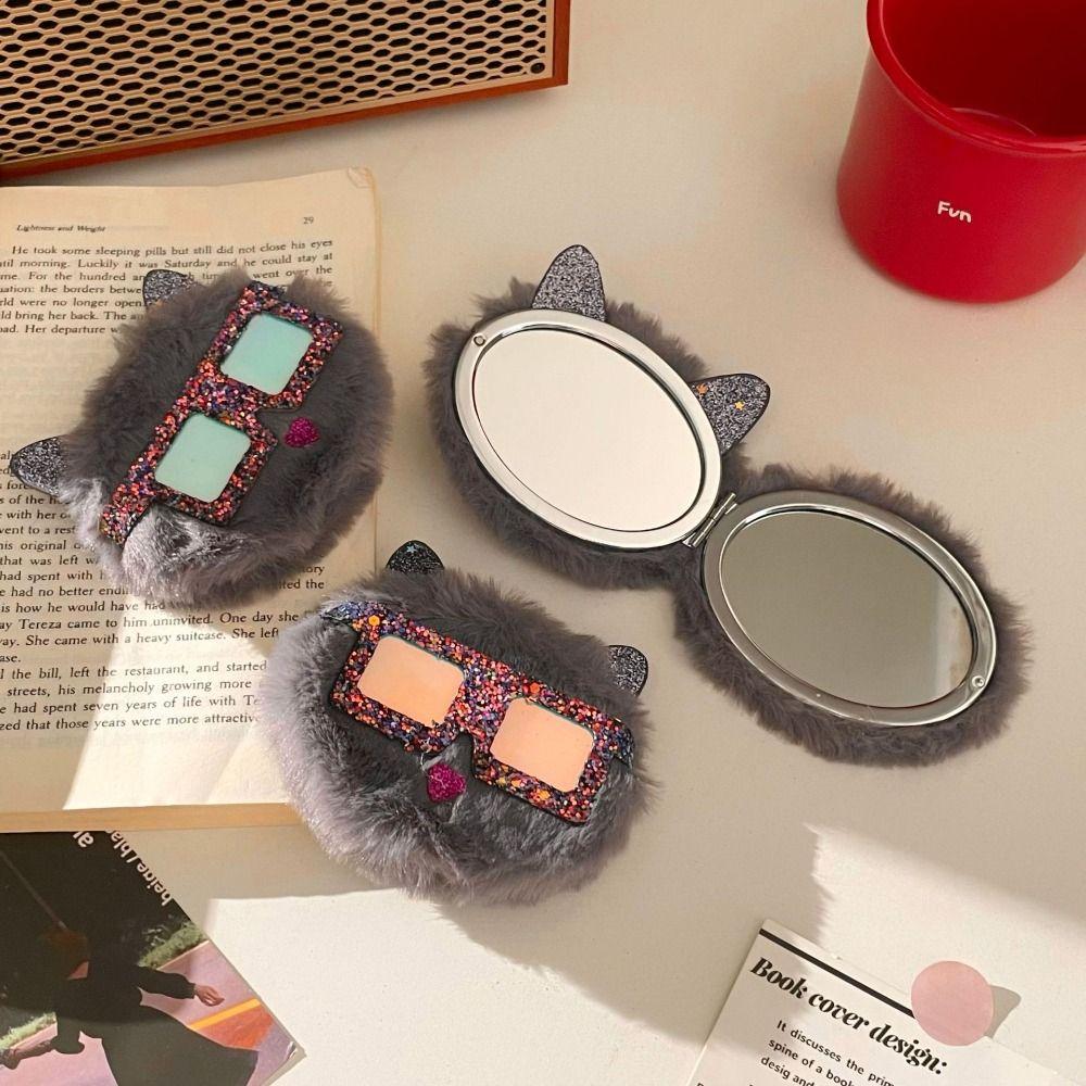 

Plush Round Mirror Cartoon Koala Cosmetic Mirror High Quality Makeup Mirror Glasses Cat