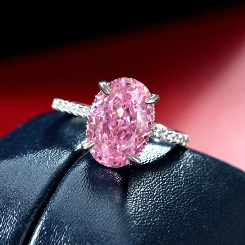 Gica Gema Anillos Ovalados Para Mujer Niña Plata de Ley 925 9*13mm Circonita Rosa Blanca Boda Compromiso Aniversario Joyería Regalo