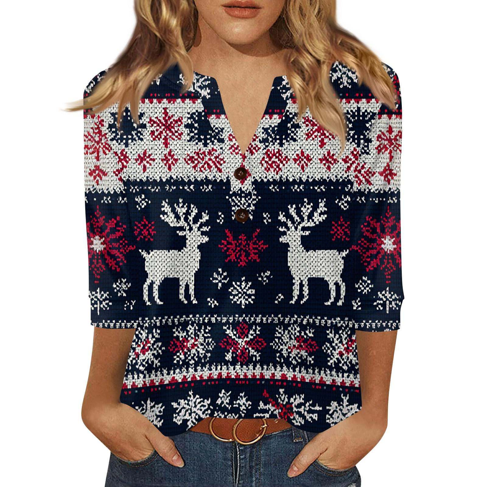 

Жен. Футболка С принтом Пуговицы Рукав 3/4 Повседневные Выходные Мода Классический Классический V-образный вырез Обычный Верх M