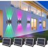 Solar Powered Outdoor RGB LED Lights Waterproof Wall Sconces Fence Lights Up Down Lighting for Deck Patio Yard Garden Decor