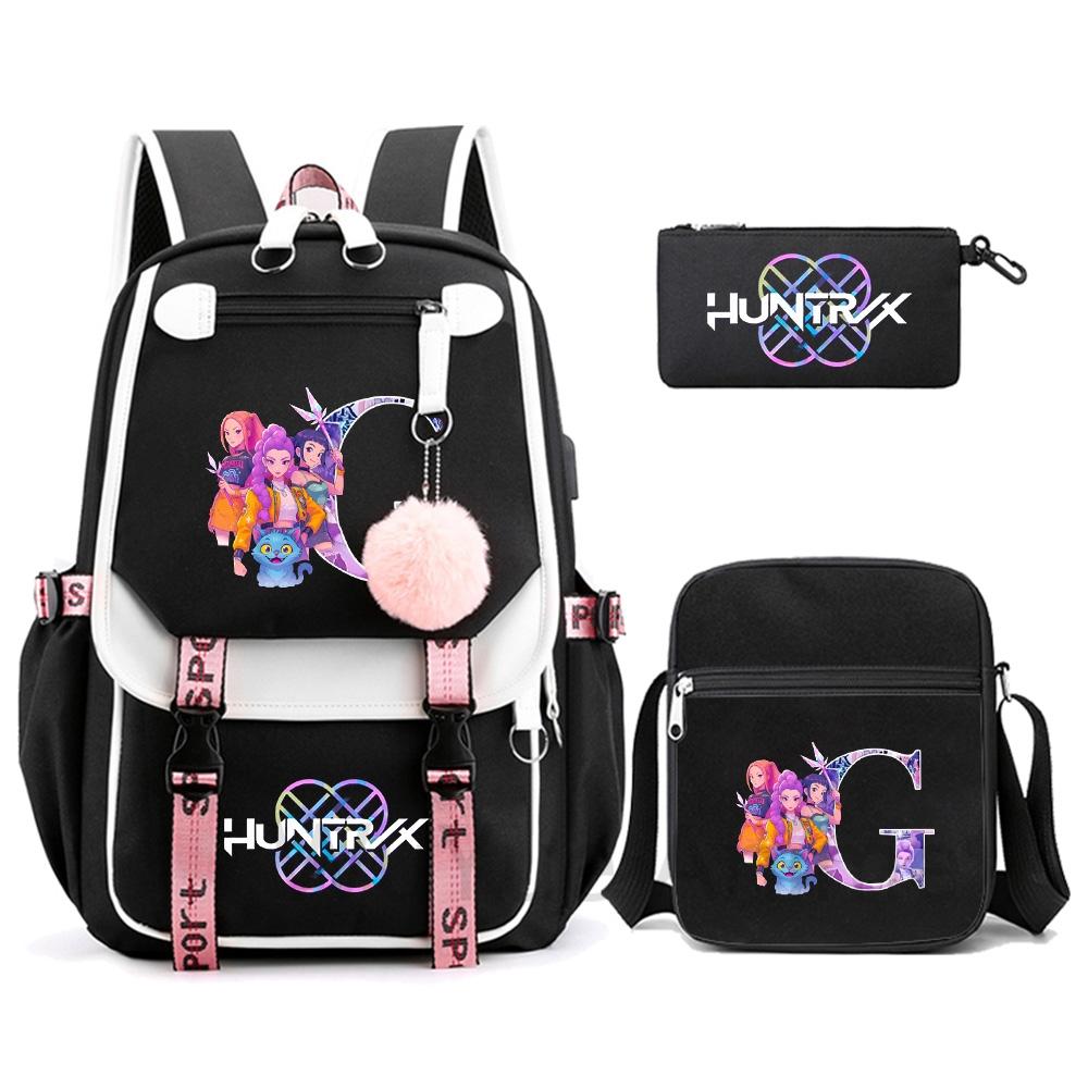 3Pcs/set Anime Cartoon 26 English Letter Printed Backpack with Shoulder Bag for Teenager Student Girl Boy Bookbag Large Capacity Travel Bag Kid Gift