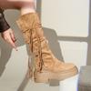 Brown Retro But Knee Thick-soled Boots Women's 2025 New Spring and Autumn Maillard Height-increasing and Thin Knight Boots