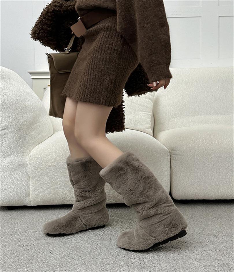 Winter Mao Mao Piled Boots 2025 Autumn New European and American Style Round Head Thick Heel High Heel Long Women's Boots