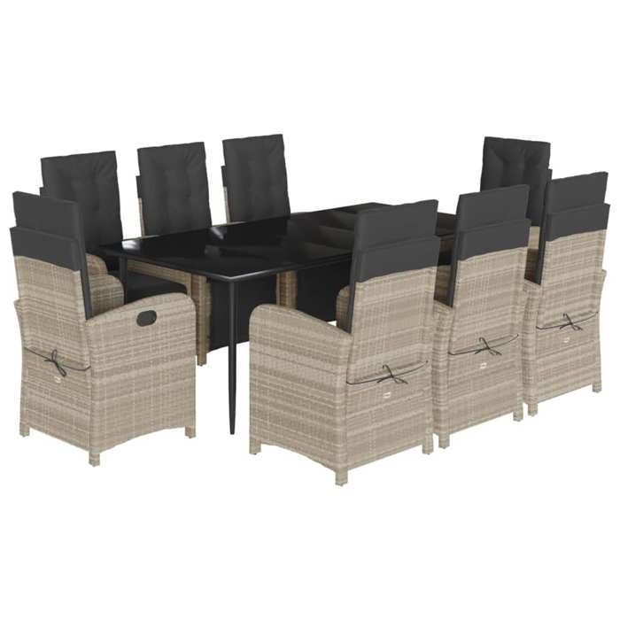 VidaXL Ensemble à Manger de Jardin avec Coussins 9 pcs, Table et Chaises avec Dossier et Repose-pied Réglables 3212604