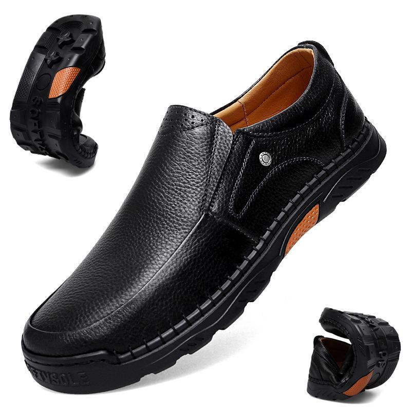 Men's Autumn Low-Top Slip-On Leather Shoes - Versatile, Breathable Casual Driving Footwear in Large British Style.