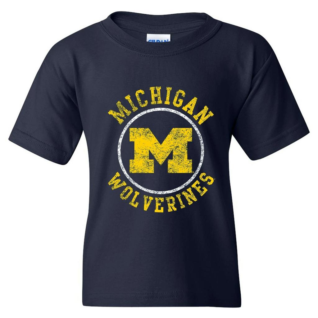 Michigan Wolverines Distressed Circle Logo University College Youth T-Shirt