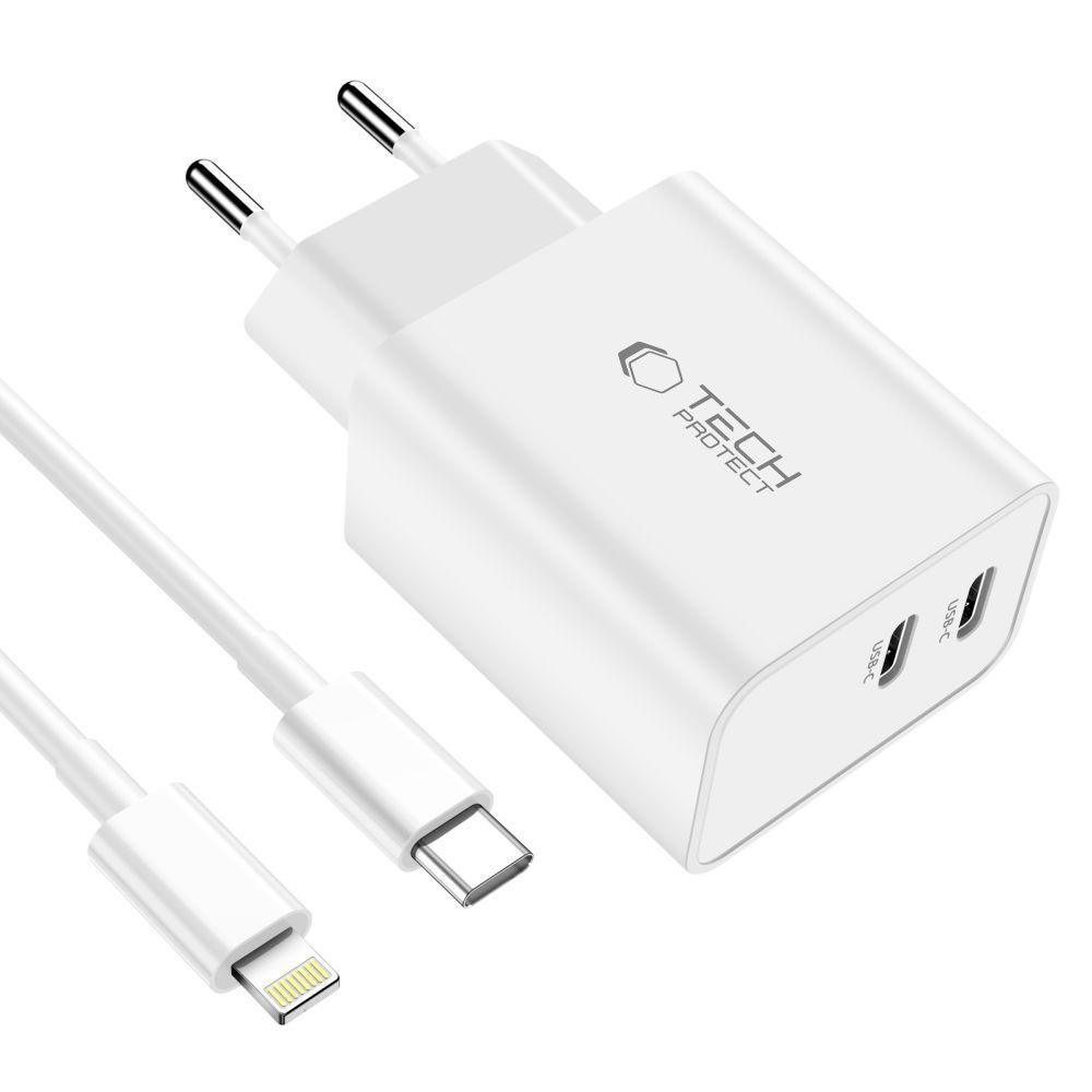 Síťová nabíječka C35W 2x USB-C s kabelem USB-C - iPhone Lightning - bílá