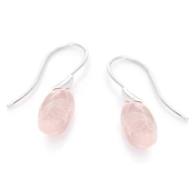 [Q6754] - Silver 'Meghan' Rose Quartz Earrings (rhodium Plated) - 18x10 Mm