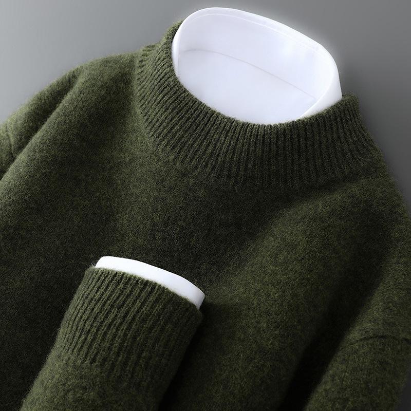 Men's 100% Wool Half-High Neck Loose Knit Sweater - Autumn/Winter Cashmere Pullover