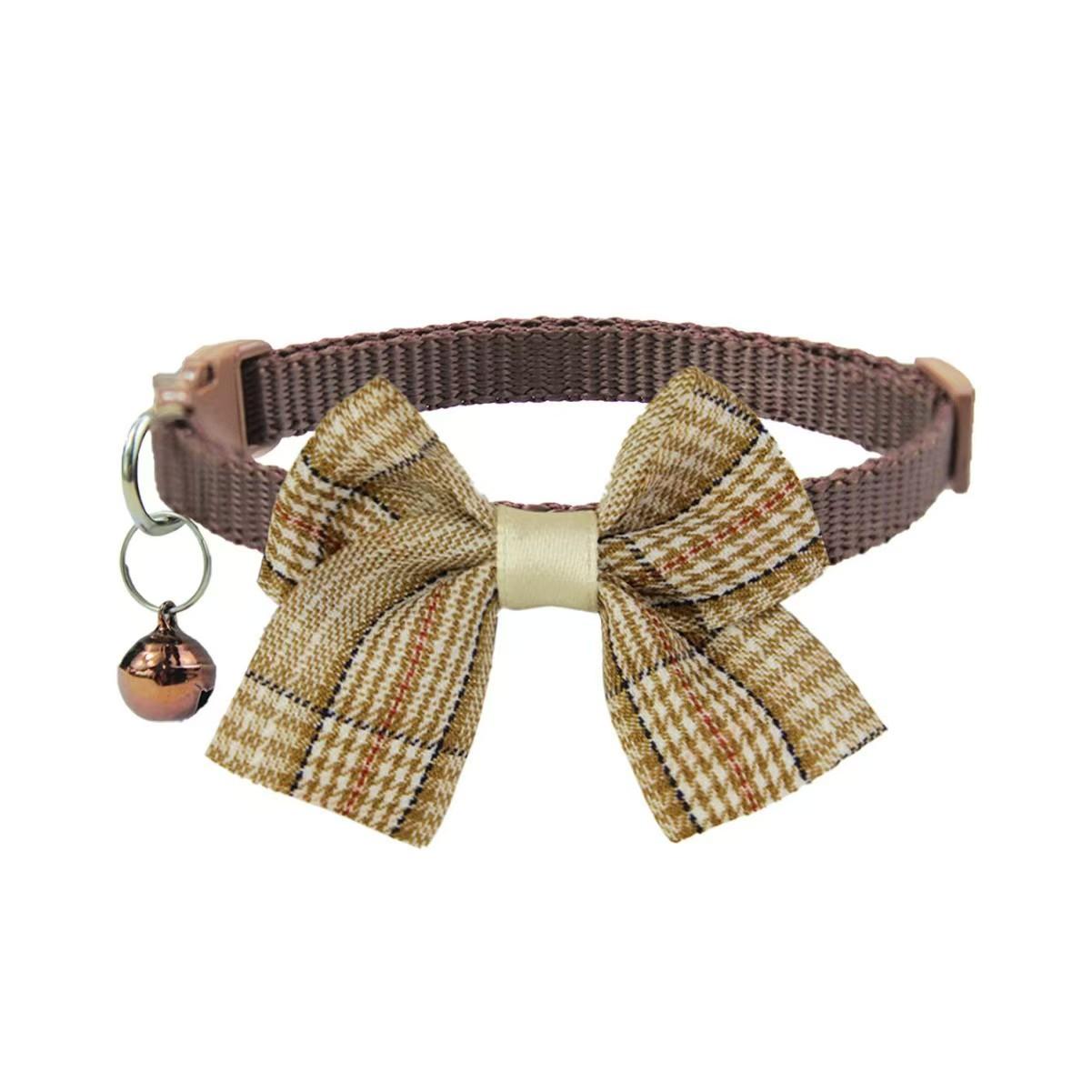 

1/4 шт. Коричневый зимний ошейник для собаки с бантом, ошейники для щенка чихуахуа с колокольчиком, регулируемая безопасная пряжка, галстук-бабочка для кошек, аксессуары для домашних животных
