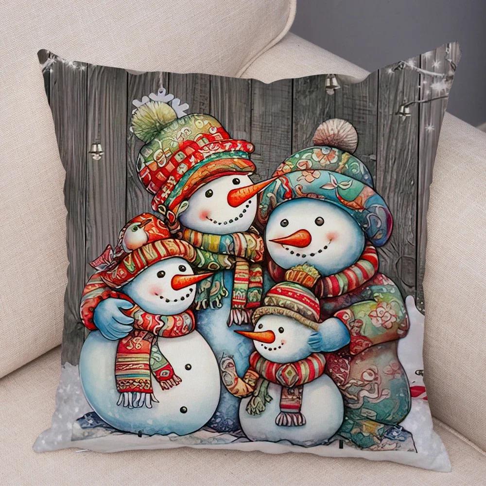Frohe Weihnachten Kissenbezug Doppelseitiger Druck Deko Niedlicher Cartoon Schneemann Kissenbezug Plüsch Weihnachtsmann Kissenbezug für Sofa Zuhause Auto