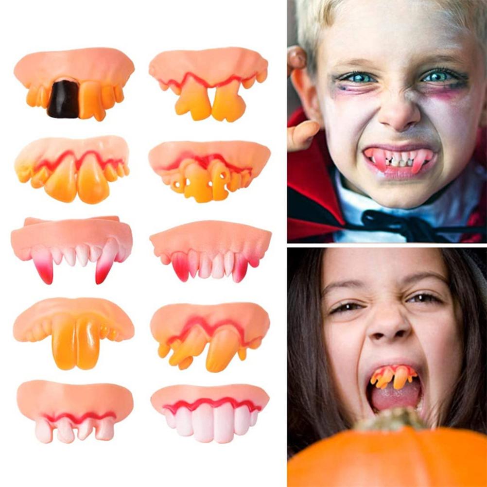10 Pcs Halloween Ugly Teeth Funny Party False Rotten Teeth Prop Denture Model Prank Funny Tricks