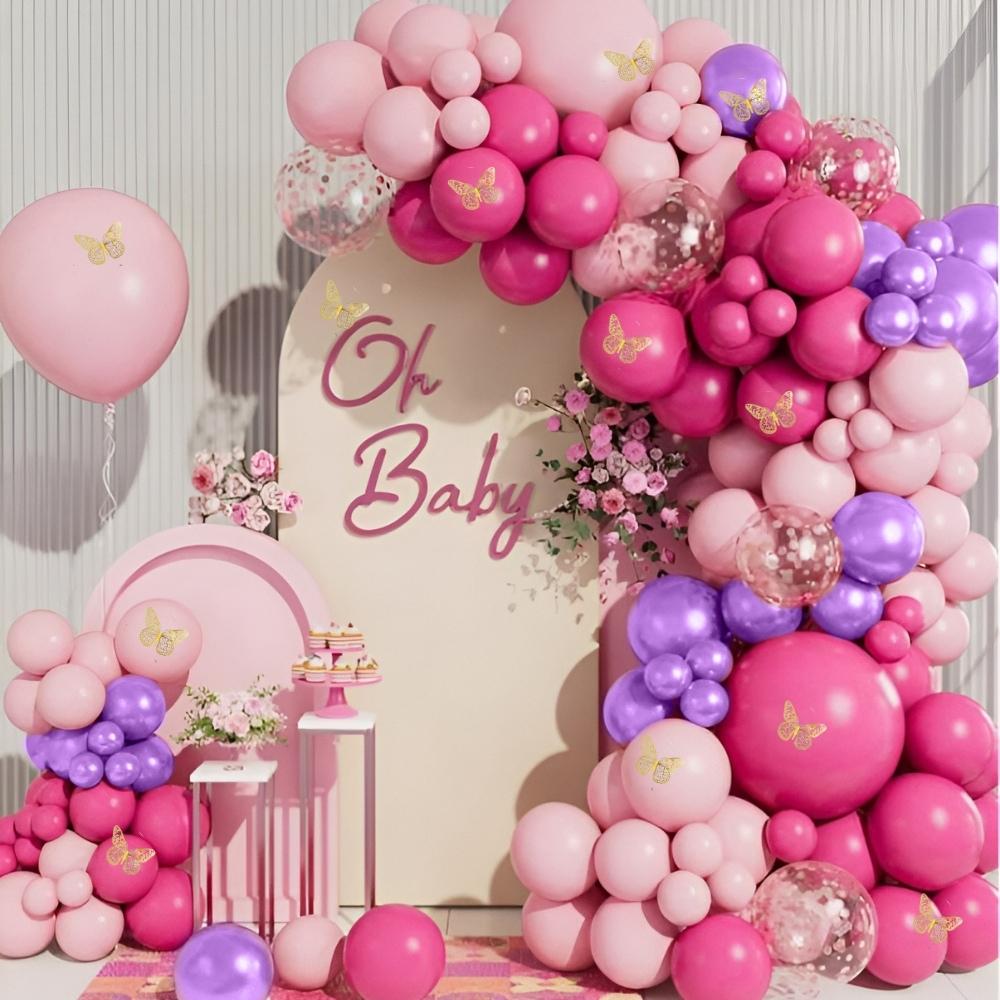 Balloon garland butterflies pink purple balloons for birthday 1st birthday xxl 133pcs